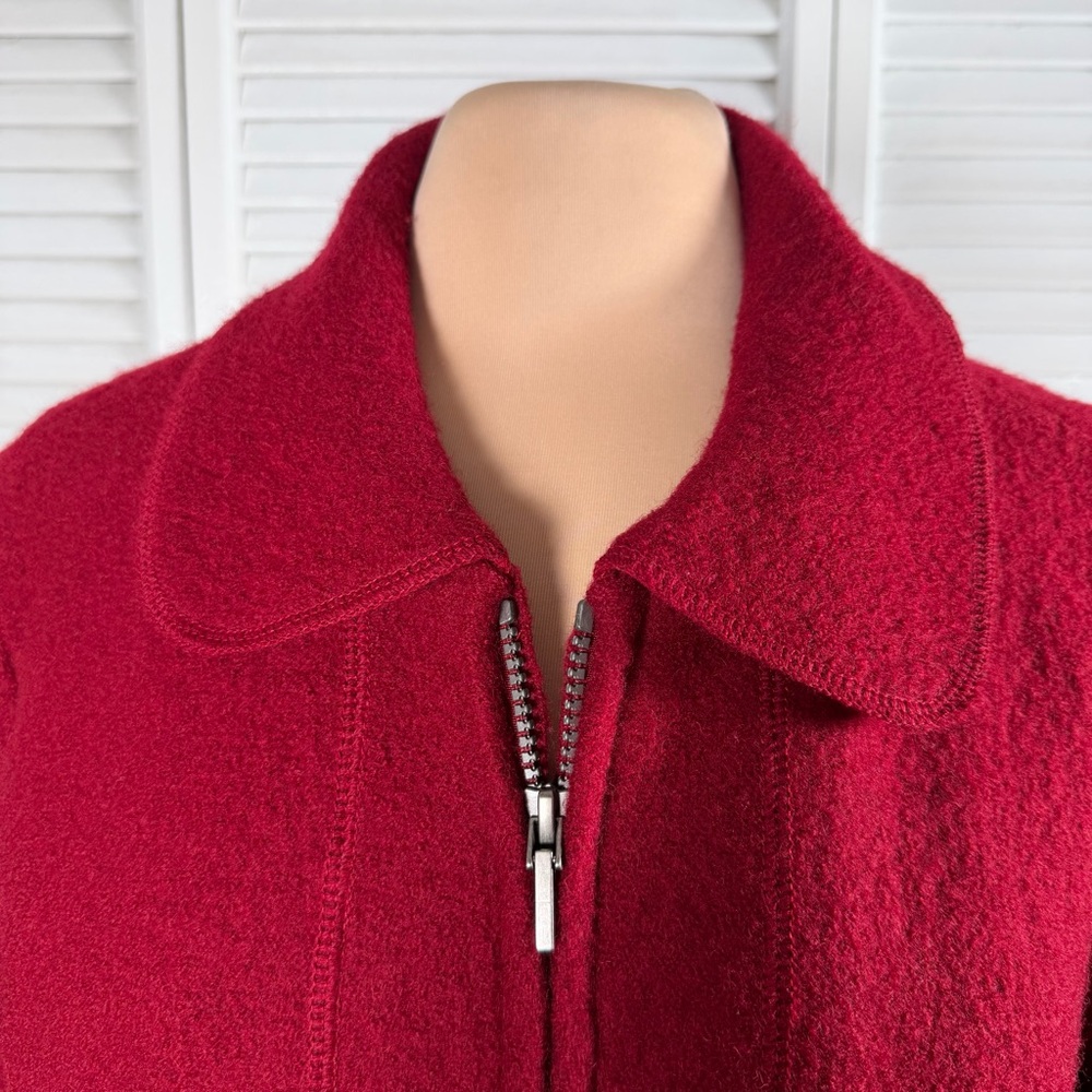 Ashley B Bernardo 100% Wool Zip Jacket Burgundy Red Size L - Picture 3 of 13